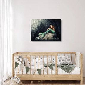 Tablou pe sticlă - Sirena pe stâncă (70x50 cm)