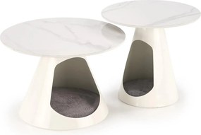 Set 2 masute cafea OSARIO, alb cu efect de marmura, ceramica/metal