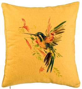 Perna Decorativa, Model Watercolor Birds, 40x40 cm, Galben, Husa Detasabila, Burduf