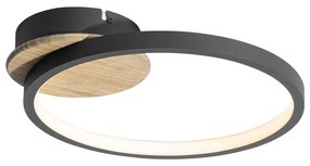 Plafonieră modernă neagră cu lemn, incl. LED cu 3 trepte de intensitate luminoasă - Alec