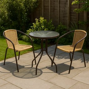 Set balcon grădină, polyrattan, 2 scaune + masă din sticlă