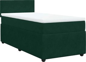 vidaXL Pat box spring cu saltea, verde închis, 90x200 cm, catifea