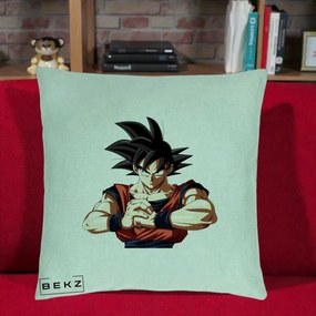 Perna Personalizata Dragon Ball Goku Portret Serios, 40x40 cm, Verde Menta, Husa Detasabila, Perna Inclusa, BEKZ®
