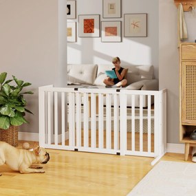 PawHut Poartă pentru Câini Pliabilă de Siguranță Extensibilă 102-183 cm cu 2 Suporturi Detașabile, Panouri Laterale, Poartă din Lemn pentru Câini de Talie Mică și Medie, Barieră Protectoare pentru Scări | Aosom Romania