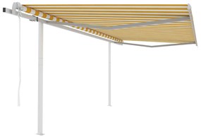 vidaXL Copertină retractabilă automat, cu stâlpi, galben&amp;alb, 4x3,5 m