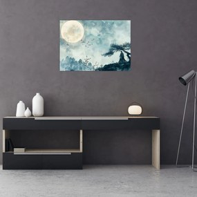 Tablou pe sticlă - Pictură cu lună plină (70x50 cm)