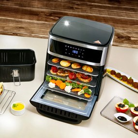 Resigilat: Friteuza cu aer fara ulei Air Fryer First Austria FA-5053-5, 1700W, 13 litri, 8 programe, Timer, Inox/negru