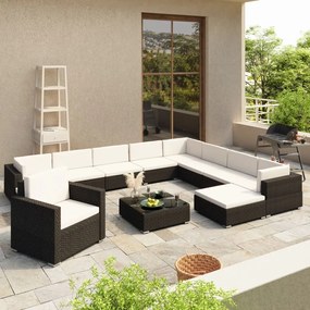 41263 vidaXL Set mobilier de grădină cu perne, 12 piese, negru, poliratan