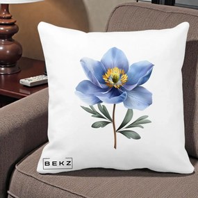 Perna Decorativa Anemona Albastra Botanica, 40x40 cm, Alba Mata, Husa Detasabila, Perna Inclusa, BEKZ®