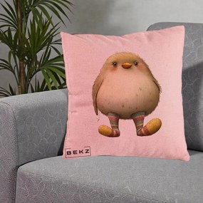 Perna Decorativa Pui Pufos cu Sosete Dungate, 40x40 cm, Roz, Husa Detasabila, Perna Inclusa, BEKZ®