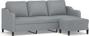 vidaXL Canapea cu 3 locuri și taburet, gri deschis, 180 cm, textil