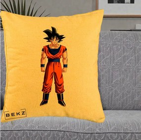 Perna Personalizata Dragon Ball Goku Complet in Gi Portocaliu, 40x40 cm, Galben, Husa Detasabila, Perna Inclusa, BEKZ®