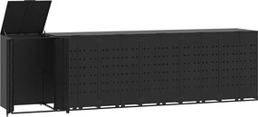 vidaXL Depozitare coș gunoi cu roți 2 coșuri negru 414x79x117 cm oțel