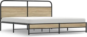 vidaXL Cadru pat metalic fără saltea, stejar fumuriu, 200x200 cm