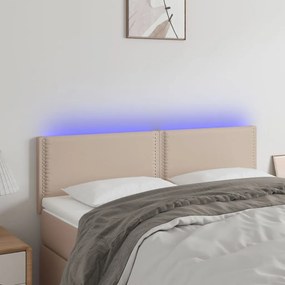 3121567 vidaXL Tăblie de pat cu LED cappuccino 144x5x78/88 cm piele ecologică