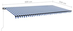 Copertina retractabila manual, LED, albastru si alb, 600x350 cm Albastru si alb, 600 x 350 cm