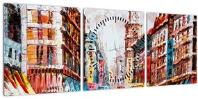 Tablou - Hong Kong, pictură în ulei (cu ceas) (90x30 cm)