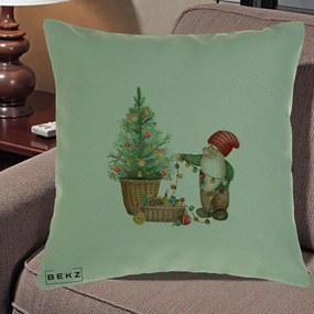 Perna Decorativa Pitic de Craciun cu Brad, 40x40 cm, Verde, Husa Detasabila, Perna Inclusa, BEKZ®