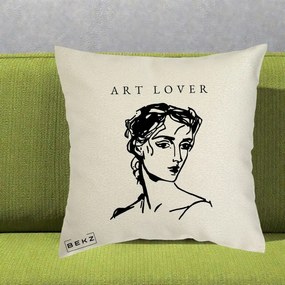 Perna Decorativa Art Lover Portret Grafic, 40x40 cm, Ecru, Husa Detasabila, Perna Inclusa, BEKZ®