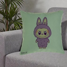 Perna Personalizata Labubu Violet Solo, 40x40 cm, Verde, Husa Detasabila, Perna Inclusa, BEKZ®