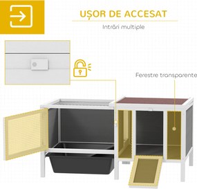 PawHut Conigliera de Exterior cu Casă, Zonă de Alergare și Tavă, Cușcă pentru Iepuri din Lemn de Brad, Metal, PET și Acoperiș din Bitum, 105 x 57.5 x 51.5 cm, Multicolor | Aosom Romania