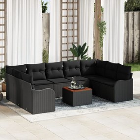 Set canapea grădină 10 piese cu perne Ratan polyester negru Acacia