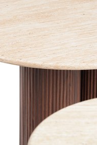 Măsuță de cafea rotundă Massia Mini 50 cm pentru living - travertin / nuc