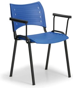 Scaun plastic SMART - picioare negre cu cotiere, albastru