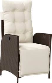 vidaXL Scaun de grădină rabatabil cu suport picioare, maro, poliratan