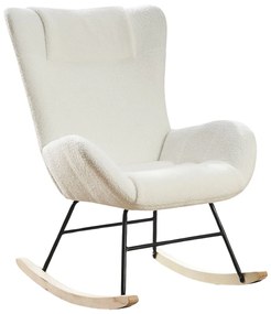 Fotoliu balansoar de relaxare cu spătar ergonomic și brațe, din catifea Teddy confortabilă, Alb