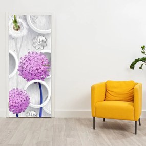 Fototapet pentru ușă - 3d Abstract cercuri și flori (95x205cm)