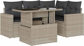 vidaXL Set canapele de grădină cu perne, 5 piese gri deschis poliratan