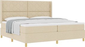 vidaXL Pat cu arcuri cu saltea cu headboard Crem 200 x 200 cm țesătură