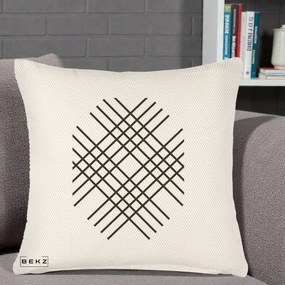 Perna Decorativa Geometric Grid, 40x40 cm, Crem Reliefat, Husa Detasabila, Perna Inclusa, BEKZ®