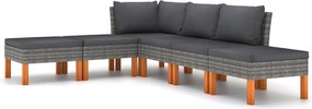 vidaXL Set mobilier de grădină cu perne, 6 piese, gri, poliratan
