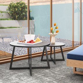 Outsunny Set 2 Măsuțe de Grădină cu Blat din Sticlă Securizată, Ø70x45 cm, Gri | Aosom Romania