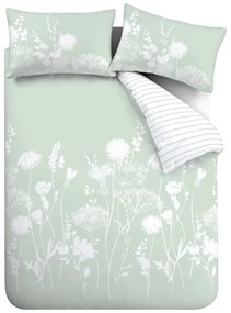 Lenjerie de pat Catherine Lansfield Meadowsweet Floral, 200 x 200 cm, alb - verde
