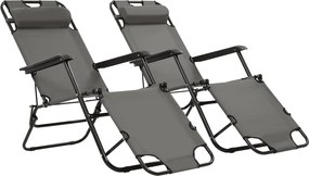 vidaXL Șezlonguri plajă pliabile suport picioare 2 buc. gri oțel