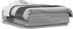 vidaXL Cadru de pat, gri sonoma, 135x190 cm, lemn prelucrat