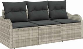 vidaXL Set de canapele pentru grădină 3 pcs Gri deschis Rattan poli