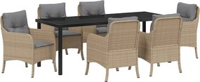 vidaXL Set de masă pentru grădină cu pernă 7 pcs Bej poliratan