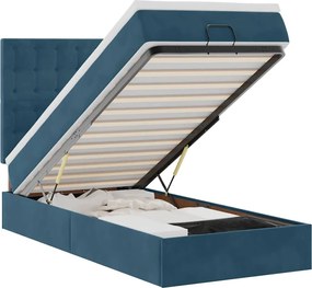 vidaXL Cadru de pat otoman cu saltele Albastru închis 90x200cm catifea