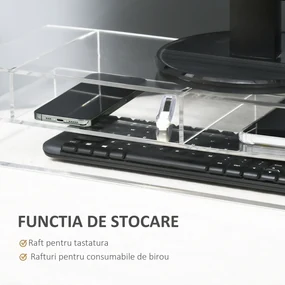 HOMCOM Suport Monitor Acrilic cu Spațiu pentru Tastatură, Organizator Birou Multifuncțional, Transparent, 50.8x19x12 cm | Aosom Romania