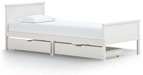 3060508 vidaXL Cadru de pat cu 2 sertare, alb, 90x200 cm, lemn masiv pin