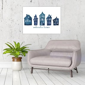 Tablou - Case de acuarelă albastru (70x50 cm)