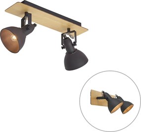 Spot de tavan negru cu lemn cu 2 lumini rotativ și înclinabil - Jakub