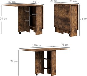 HOMCOM Masa Pliabila de Luat Masa, Masa cu Blaturi pentru Spatii Mici, cu Rafturi cu 2 Niveluri, Masa de Bucatarie Mica cu Rotile de Rulare | Aosom Romania