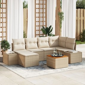 vidaXL Set de Sofa pentru Grădină 7 pcs Bej și alb Ratan și material