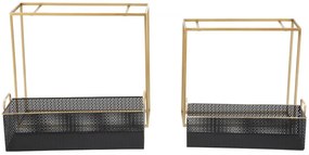 Set 2 jardiniere aurii / negre din metal, 60x23x73,5 cm / 51x20x64 cm, Fashion Mauro Ferreti