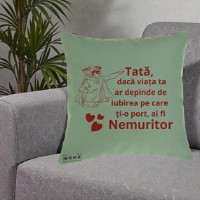 Cadou pentru Tata - Perna Personalizata Tata Nemuritor cu Fetita, 40x40 cm, Verde, Husa Detasabila, Perna Inclusa, BEKZ®